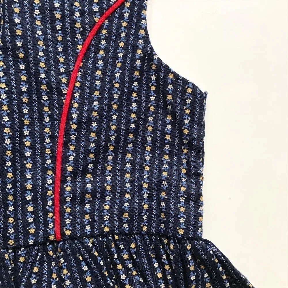 Vintage Navy blue floral stripe dress EUC fits like 2/3T - Picture 3 of 7